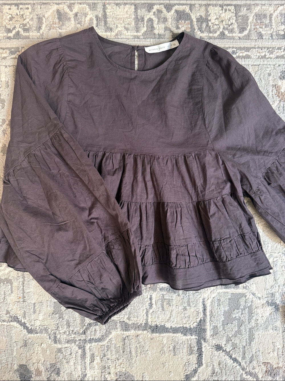 Altar'd State Plum Tiered Ruffle Blouse